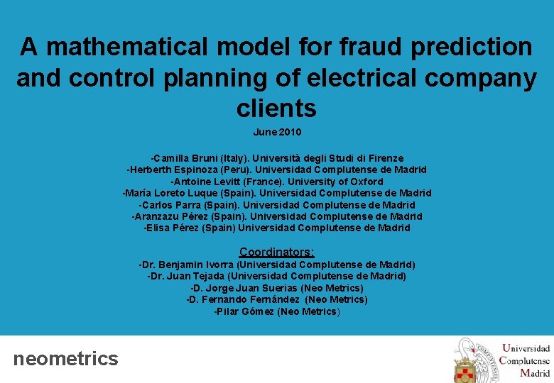 A mathematical model for fraud prediction and control planning of electrical company clients June