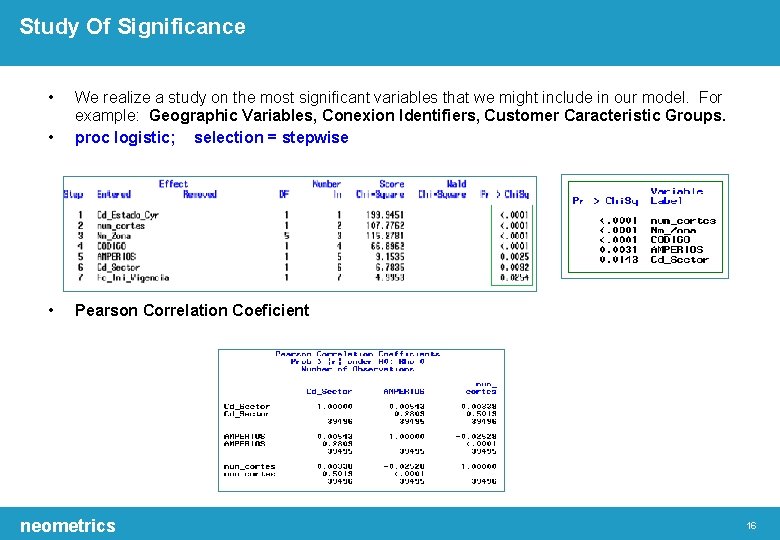 Study Of Significance • • We realize a study on the most significant variables