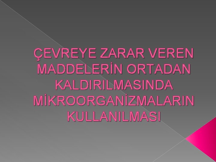 ÇEVREYE ZARAR VEREN MADDELERİN ORTADAN KALDIRILMASINDA MİKROORGANİZMALARIN KULLANILMASI 