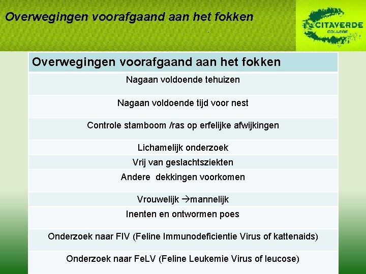 Overwegingen voorafgaand aan het fokken Nagaan voldoende tehuizen Nagaan voldoende tijd voor nest Controle Overwegingen voorafgaand aan het fokken Nagaan voldoende tehuizen Nagaan voldoende tijd voor nest Controle
