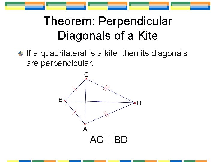 Theorem: Perpendicular Diagonals of a Kite If a quadrilateral is a kite, then its