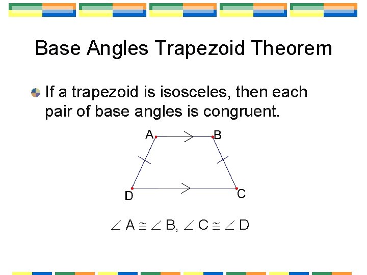 Base Angles Trapezoid Theorem If a trapezoid is isosceles, then each pair of base