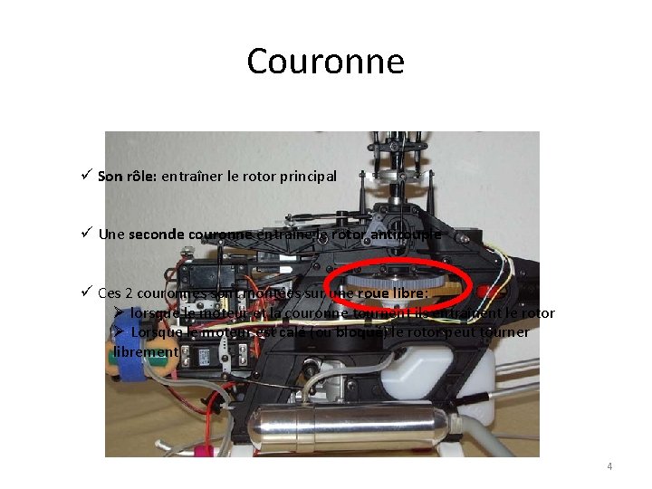 Couronne ü Son rôle: entraîner le rotor principal ü Une seconde couronne entraîne le