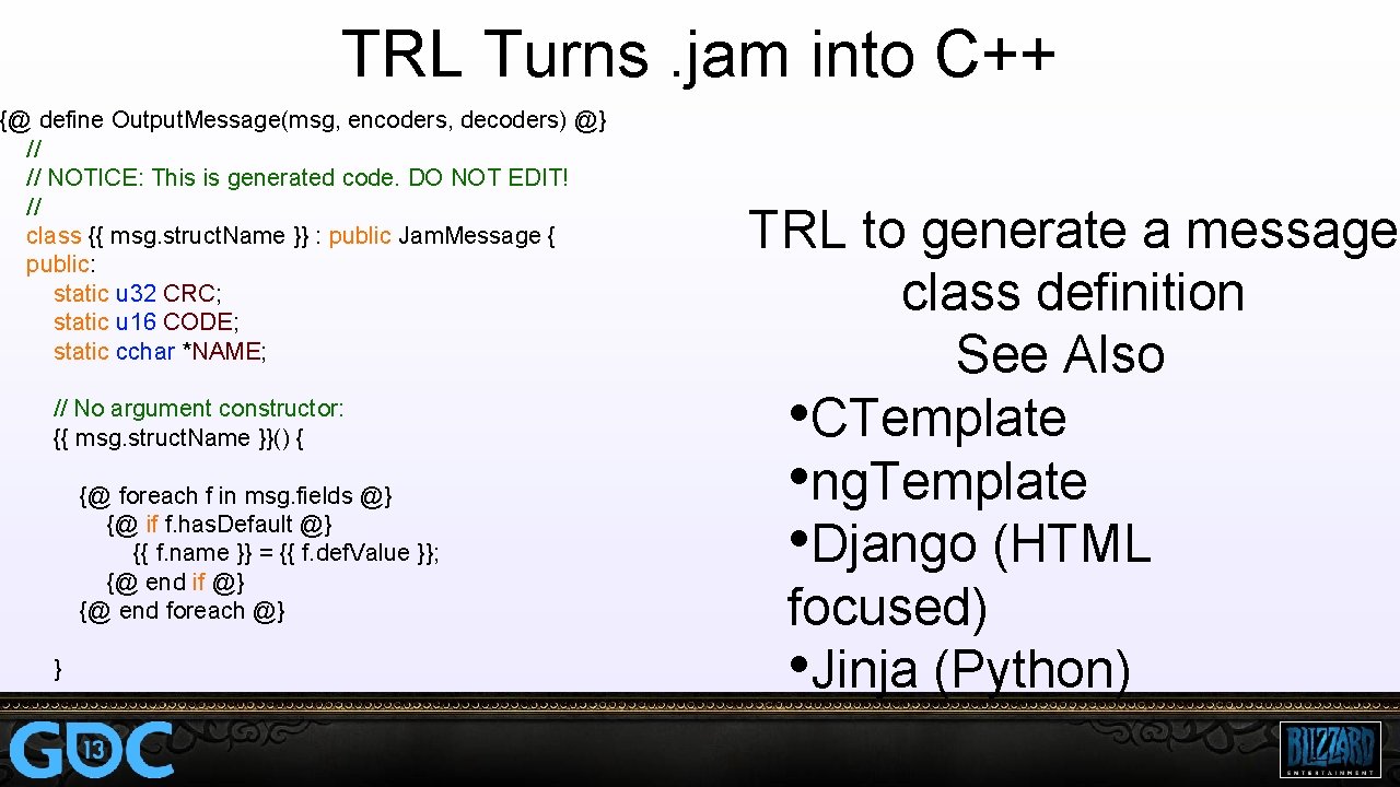 TRL Turns. jam into C++ {@ define Output. Message(msg, encoders, decoders) @} // //