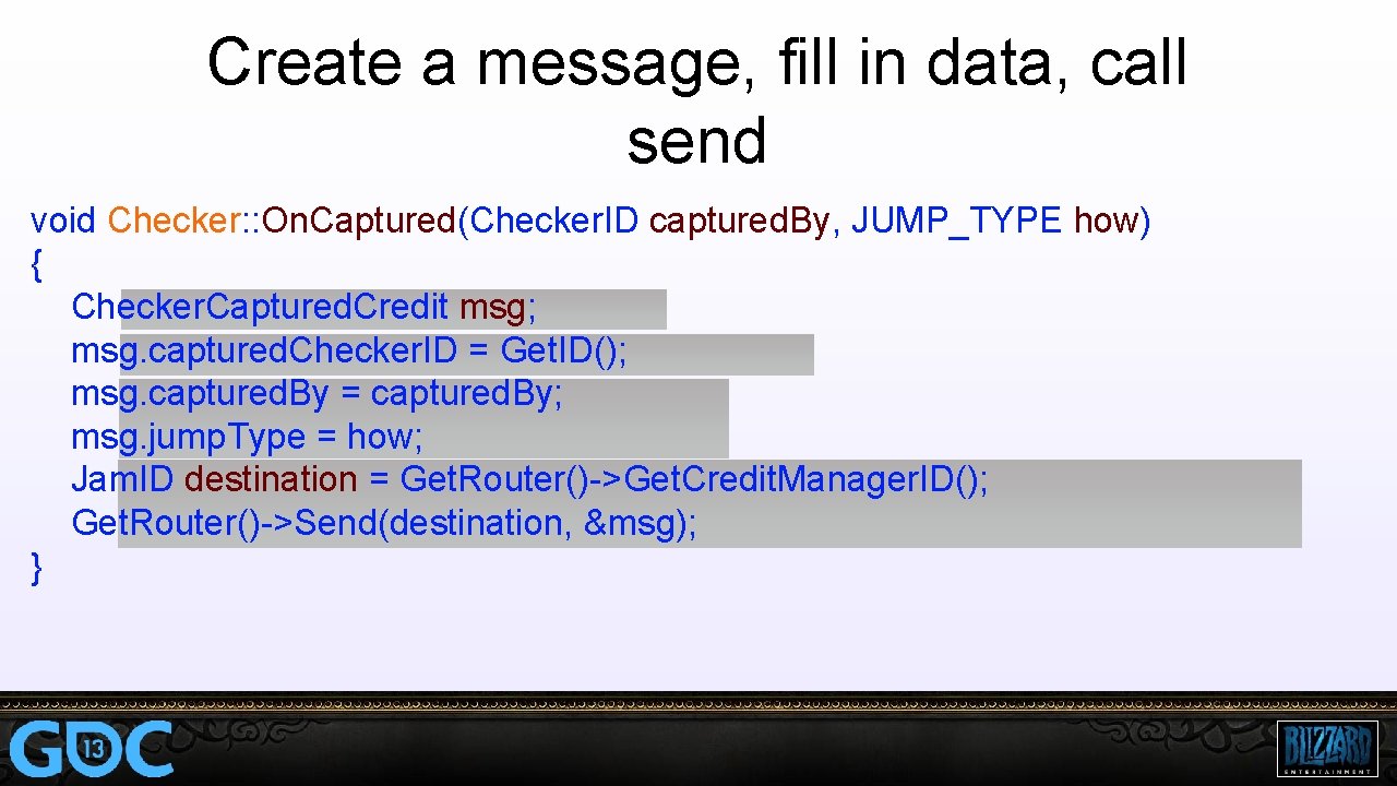 Create a message, fill in data, call send void Checker: : On. Captured(Checker. ID