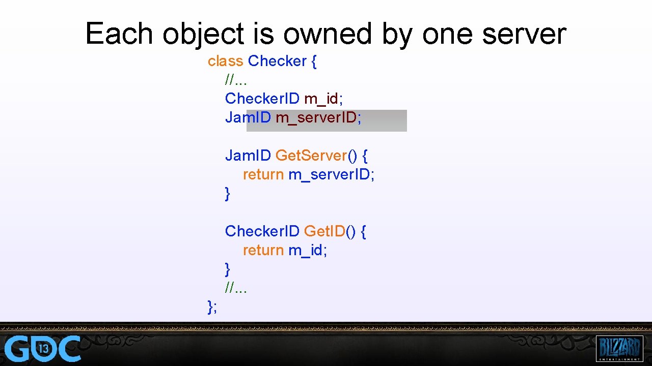 Each object is owned by one server class Checker { //. . . Checker.