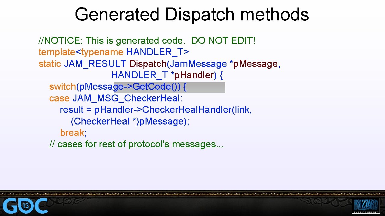Generated Dispatch methods //NOTICE: This is generated code. DO NOT EDIT! template<typename HANDLER_T> static