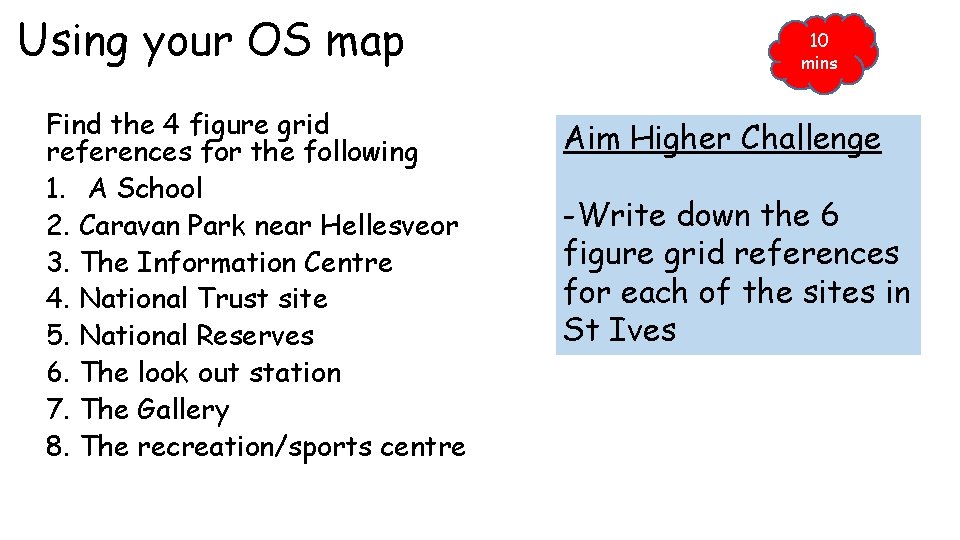 Using your OS map Find the 4 figure grid references for the following 1.