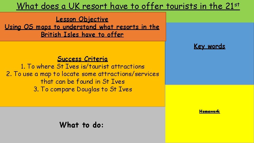 What does a UK resort have to offer tourists in the 21 st Lesson