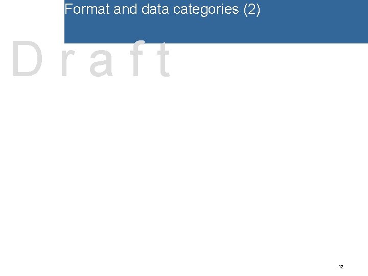 Format and data categories (2) Draft 12 