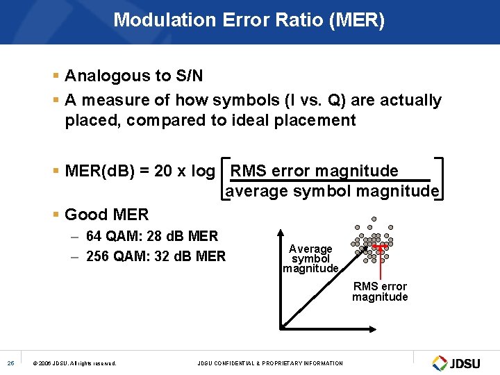 Modulation Error Ratio (MER) § Analogous to S/N § A measure of how symbols