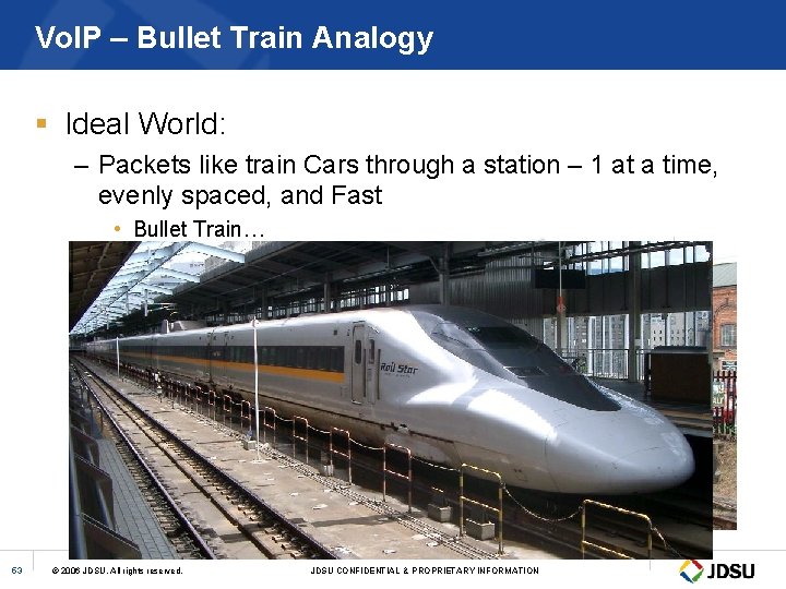 Vo. IP – Bullet Train Analogy § Ideal World: – Packets like train Cars