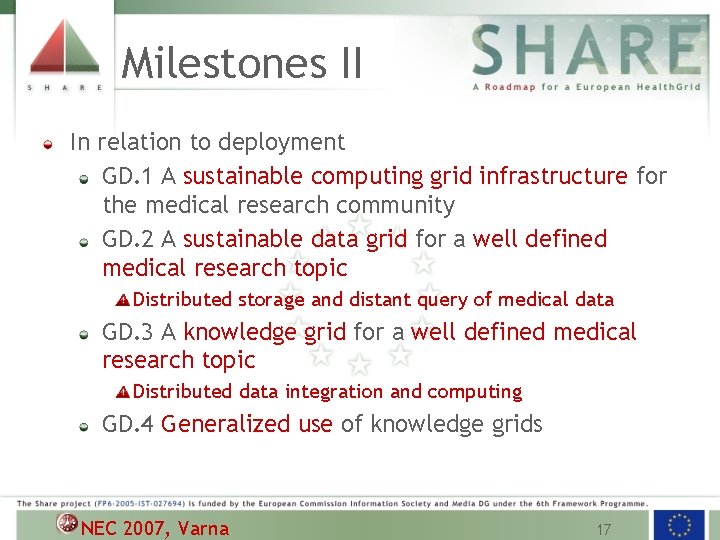 Milestones II In relation to deployment GD. 1 A sustainable computing grid infrastructure for