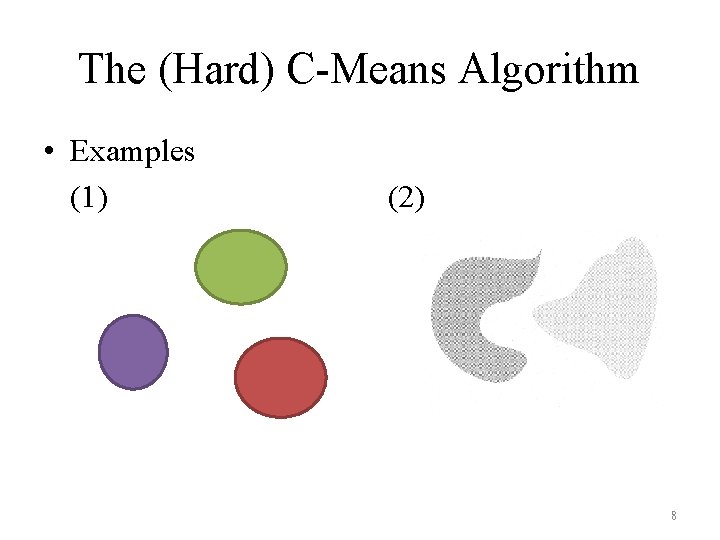 The (Hard) C-Means Algorithm • Examples (1) (2) 8 