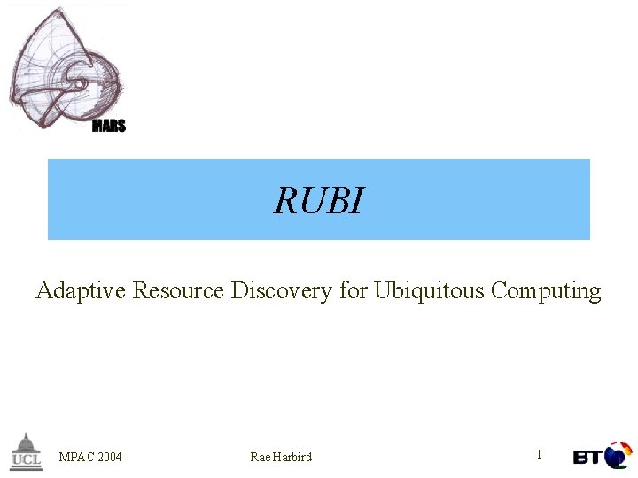 RUBI Adaptive Resource Discovery for Ubiquitous Computing MPAC 2004 Rae Harbird 1 