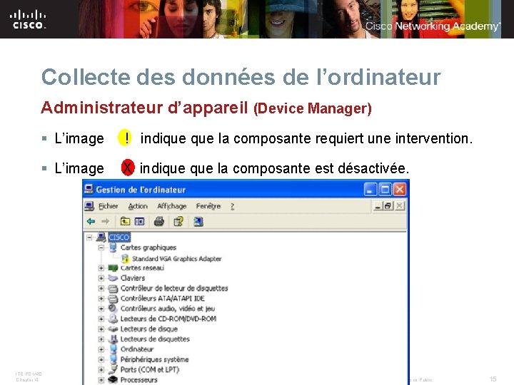 Collecte des données de l’ordinateur Administrateur d’appareil (Device Manager) § L’image ! indique la