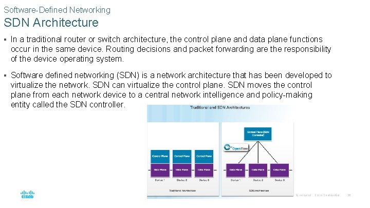 Software-Defined Networking SDN Architecture § In a traditional router or switch architecture, the control