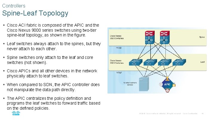 Controllers Spine-Leaf Topology § Cisco ACI fabric is composed of the APIC and the