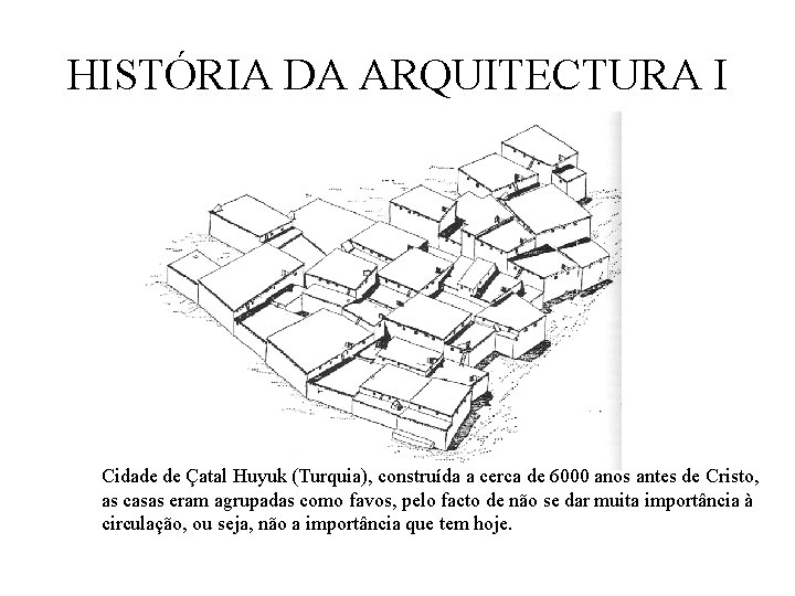 HISTÓRIA DA ARQUITECTURA I Cidade de Çatal Huyuk (Turquia), construída a cerca de 6000 HISTÓRIA DA ARQUITECTURA I Cidade de Çatal Huyuk (Turquia), construída a cerca de 6000