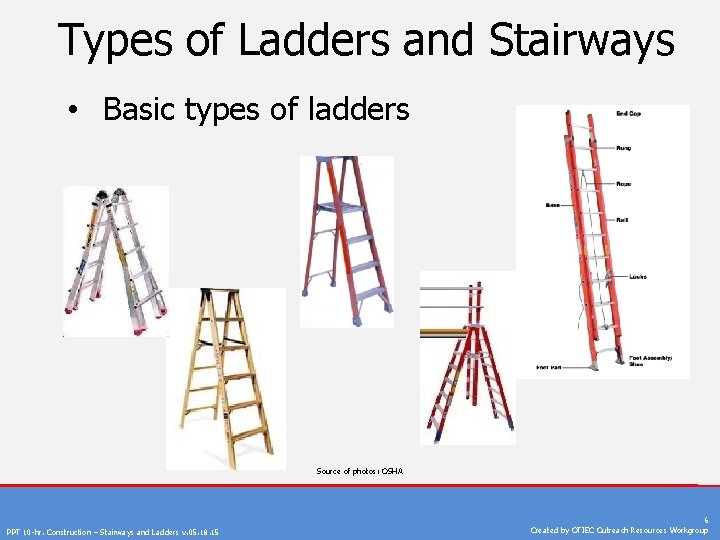 Types of Ladders and Stairways • Basic types of ladders Source of photos: OSHA