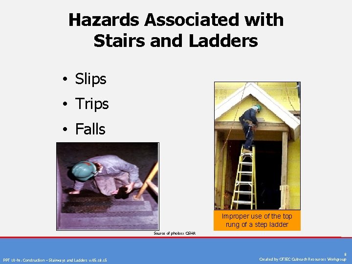 Hazards Associated with Stairs and Ladders • Slips • Trips • Falls Improper use