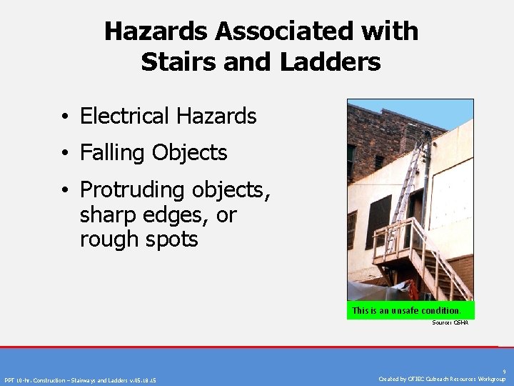 Hazards Associated with Stairs and Ladders • Electrical Hazards • Falling Objects • Protruding