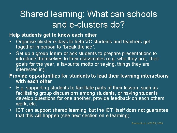 Shared learning: What can schools and e-clusters do? Help students get to know each