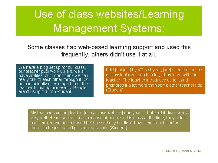 Use of class websites/Learning Management Systems: Some classes had web-based learning support and used