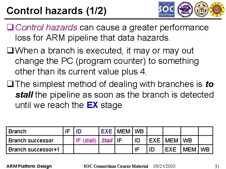 Control hazards (1/2) q Control hazards can cause a greater performance loss for ARM