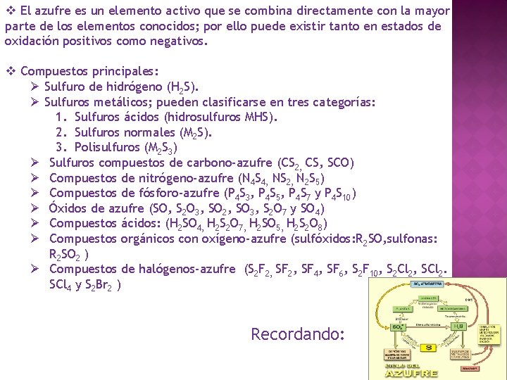 v El azufre es un elemento activo que se combina directamente con la mayor v El azufre es un elemento activo que se combina directamente con la mayor