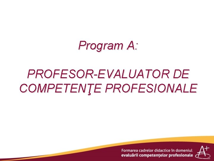 Program A: PROFESOR-EVALUATOR DE COMPETENŢE PROFESIONALE 