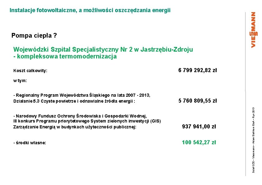 Instalacje fotowoltaiczne, a możliwości oszczędzania energii Pompa ciepła ? Wojewódzki Szpital Specjalistyczny Nr 2