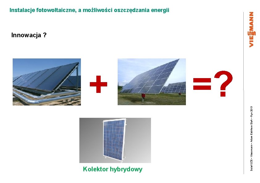 Instalacje fotowoltaiczne, a możliwości oszczędzania energii Innowacja ? Kolektor hybrydowy =? Dział OZE –