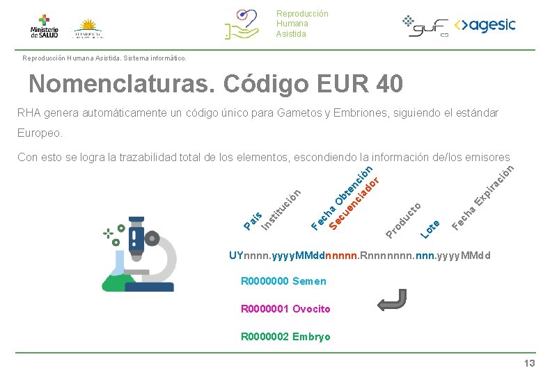 Reproducción Humana Asistida. Sistema informático. Nomenclaturas. Código EUR 40 RHA genera automáticamente un código