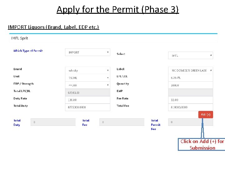 Apply for the Permit (Phase 3) IMPORT Liquors (Brand, Label, EDP etc. ) Click