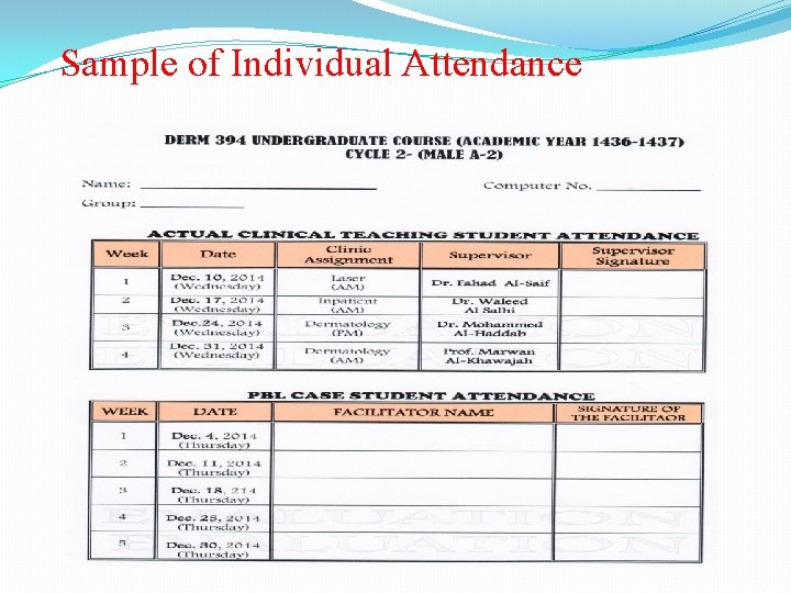 Sample of Individual Attendance 