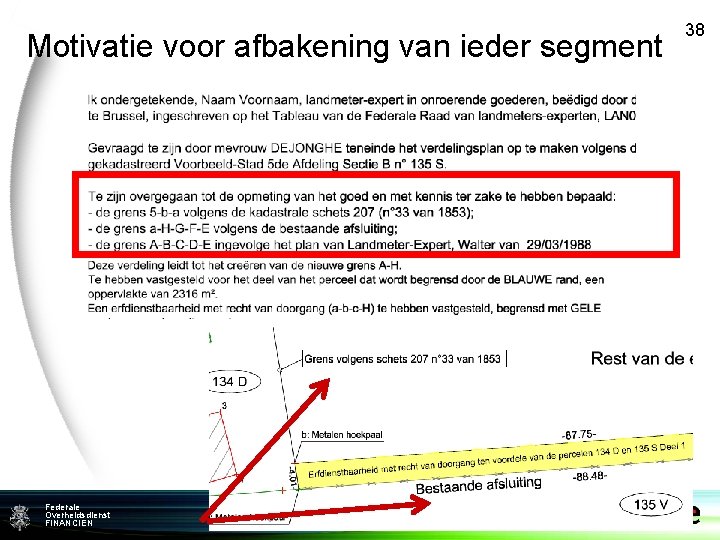 Motivatie voor afbakening van ieder segment Federale Overheidsdienst FINANCIEN 38 