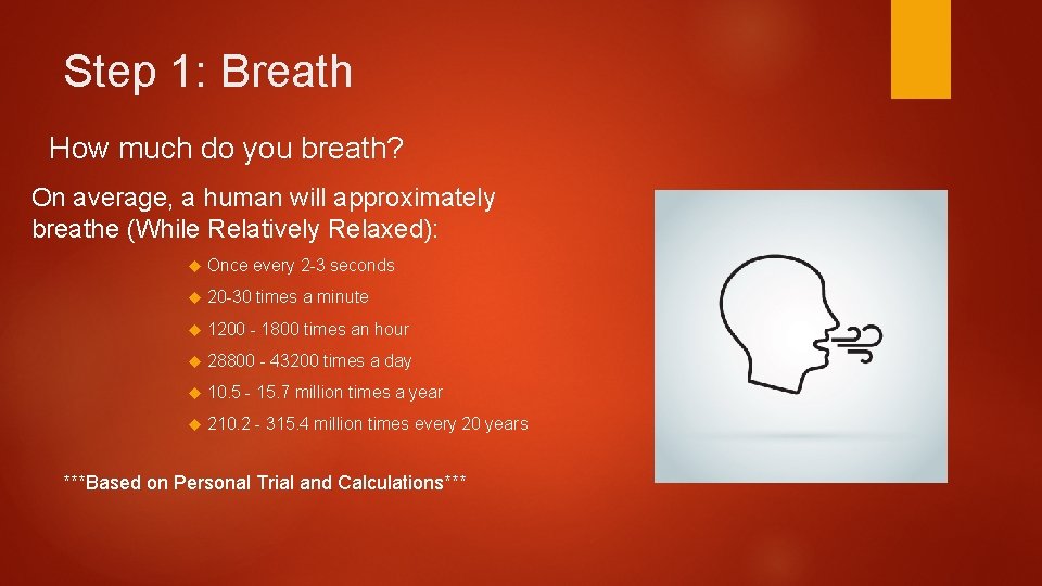 Step 1: Breath How much do you breath? On average, a human will approximately