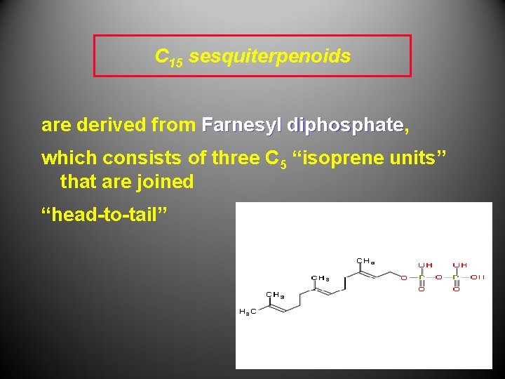 C 15 sesquiterpenoids are derived from Farnesyl diphosphate, Farnesyl diphosphate which consists of three C 15 sesquiterpenoids are derived from Farnesyl diphosphate, Farnesyl diphosphate which consists of three