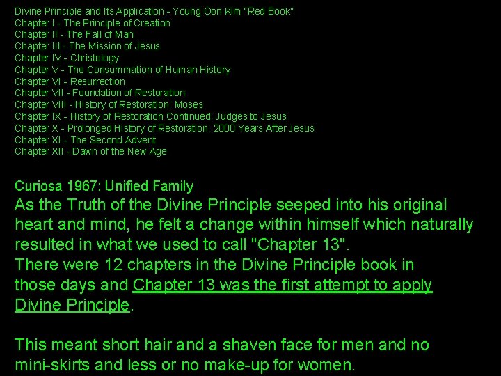 Divine Principle and Its Application - Young Oon Kim “Red Book” Chapter I -