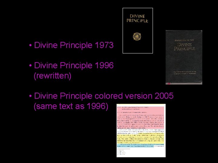  • Divine Principle 1973 • Divine Principle 1996 (rewritten) • Divine Principle colored