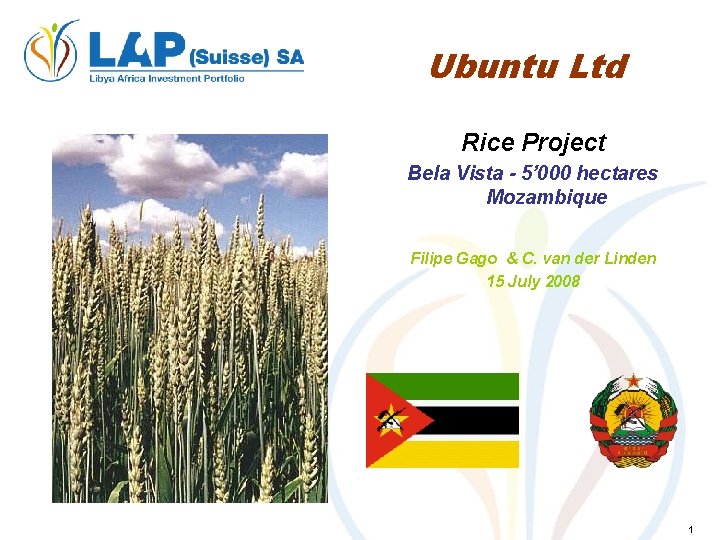 Ubuntu Ltd Rice Project Bela Vista - 5’ 000 hectares Mozambique Filipe Gago &