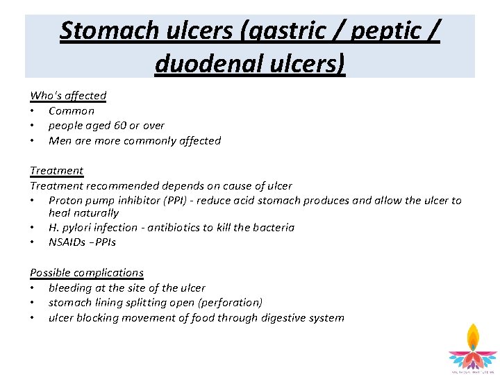 Stomach ulcers (gastric / peptic / duodenal ulcers) Who's affected • Common • people