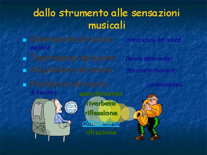 dallo strumento alle sensazioni musicali n Generazione del suono (meccanica dei mezzi elastici) n