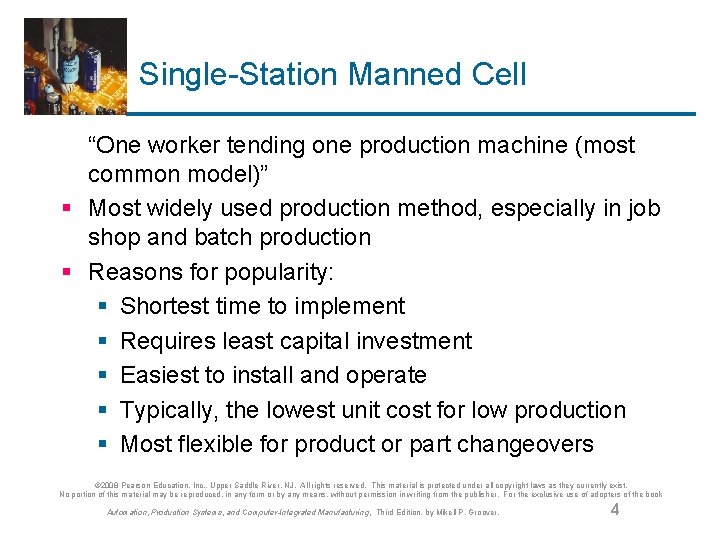 Single-Station Manned Cell “One worker tending one production machine (most common model)” § Most
