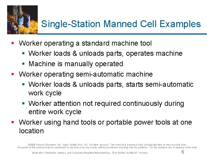 Single-Station Manned Cell Examples § Worker operating a standard machine tool § Worker loads