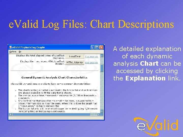 e. Valid Log Files: Chart Descriptions A detailed explanation of each dynamic analysis Chart