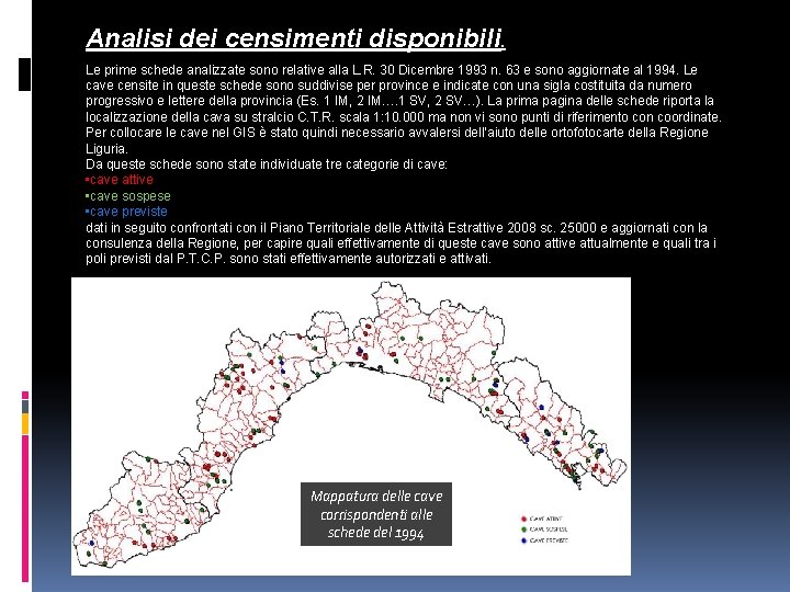 Analisi dei censimenti disponibili. Le prime schede analizzate sono relative alla L. R. 30