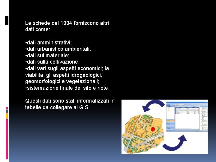 Le schede del 1994 forniscono altri dati come: • dati amministrativi; • dati urbanistico