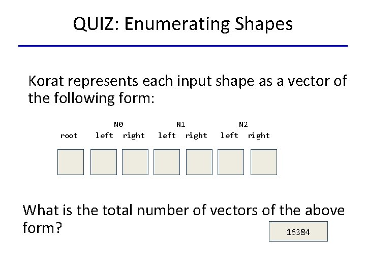 QUIZ: Enumerating Shapes Korat represents each input shape as a vector of the following
